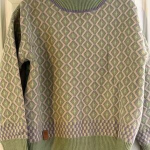 Green and Purple Patterned Turtleneck Sweater